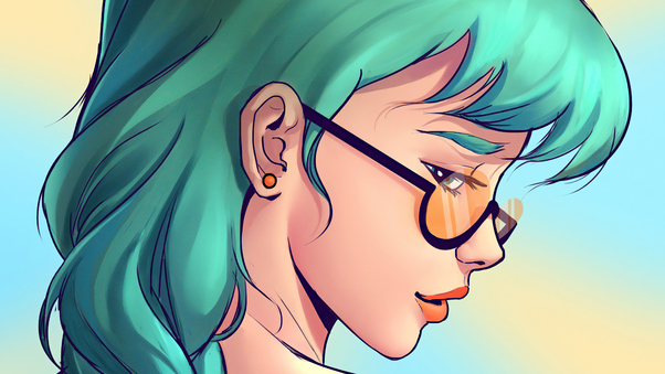 Girl Green Hairs Sun Glasses Illustration 5k Wallpaper