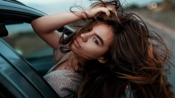 Girl Hair Blowing In Wind Car Wallpaper