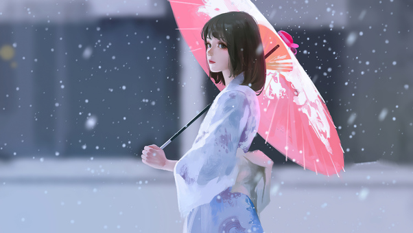 Girl Holding A Umbrella 4k Wallpaper
