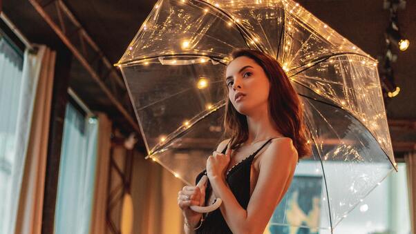 Girl Holding Umbrella 5k Wallpaper