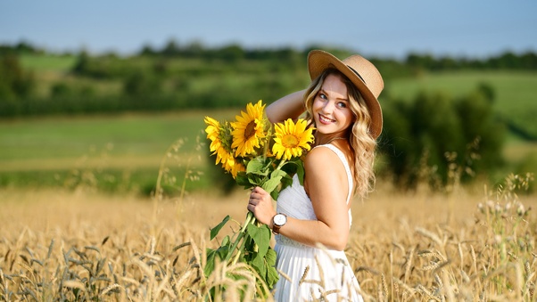 Girl In Field With Flowers Sunny Day 8k Wallpaper