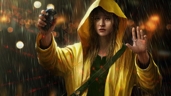 Girl In Rain Artwork Wallpaper