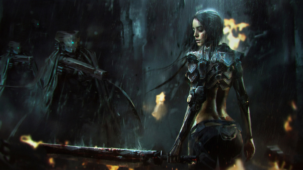 Girl In Rain Cyberpunk Wallpaper