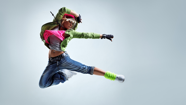Girl Jumping Kick 5k Wallpaper