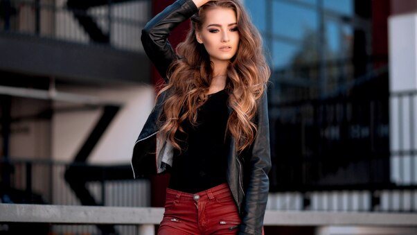 Girl Leather Jackets Outdoor Wallpaper