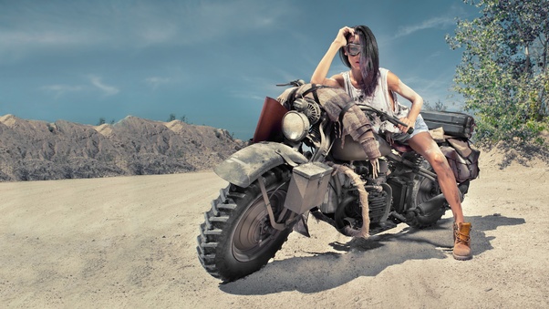 Girl On Desert Offroad Bike Wallpaper