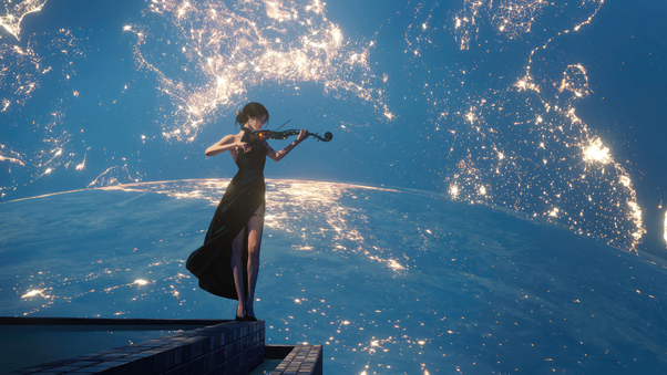 Girl Playing Violin In Space 4k Wallpaper