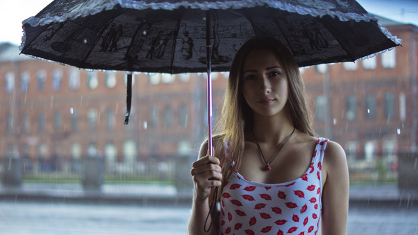 Girl Rain Umbrella Outdoor Wallpaper
