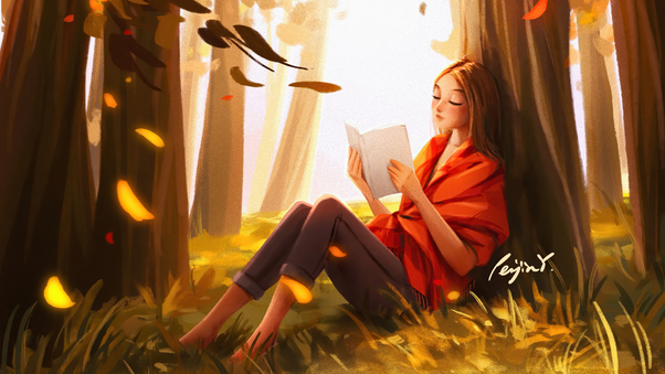 Girl Reading Book In The Nature 4k Wallpaper