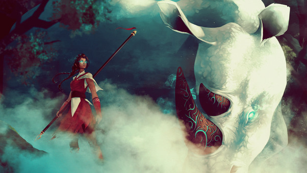 Girl Rhino Spirit Woman Warrior Artwork Wallpaper