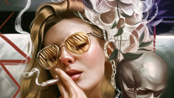 Girl Smoking Glasses Wallpaper
