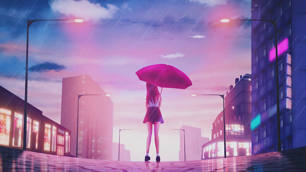 Girl Umbrella Rain 4k Wallpaper