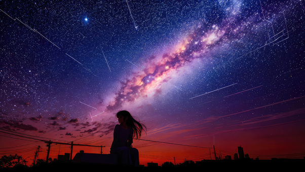 Girl Under The Starry Sky Wallpaper