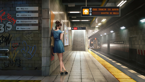 Girl Using Phone In Train Station 4k Wallpaper