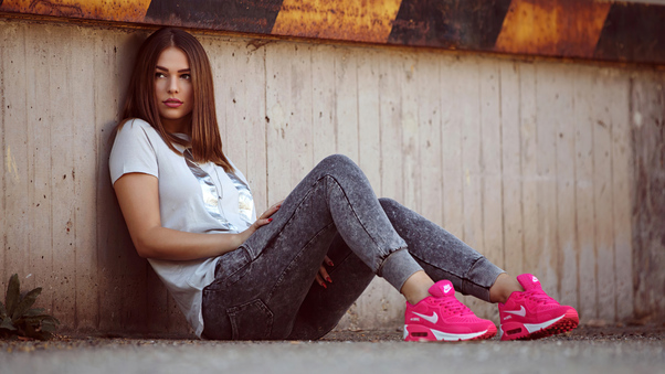 Girl Wearning Nike Sneakers Wallpaper