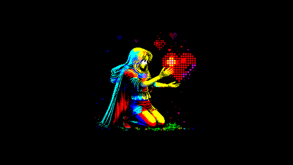 Girl With Big Heart Pixel Art 4k Wallpaper