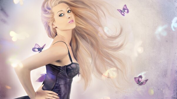 Girl With Butterflies Wallpaper