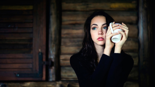 Girl With Cup Of Coffee 4k Wallpaper