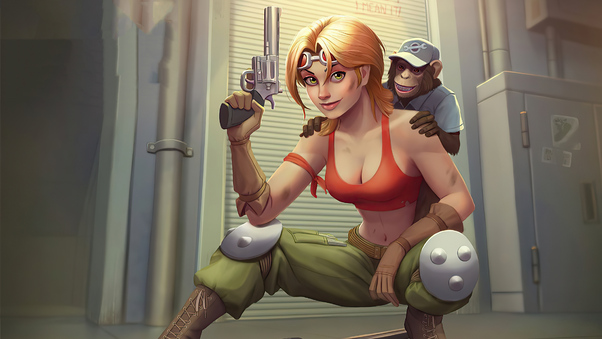 Girl With Gun And Monkey Wallpaper