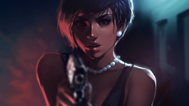 Girl With Gun Digital Art Wallpaper