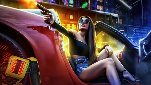 Girl With Gun In Car Pointing Gun Scifi 5k Wallpaper