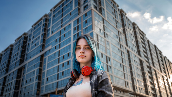 Girl With Headphones In Neck 4k Wallpaper