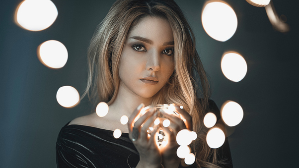 Girl With Lights In Hands Wallpaper