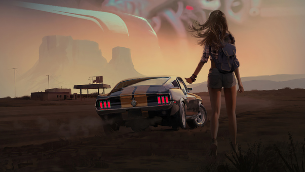 Girl With Mustang 4k Wallpaper