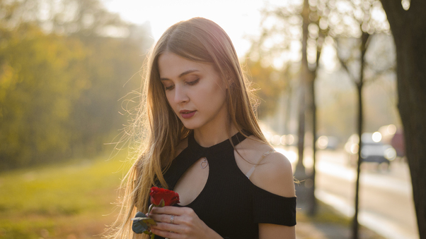 Girl With Red Rose In Hand 4k Wallpaper