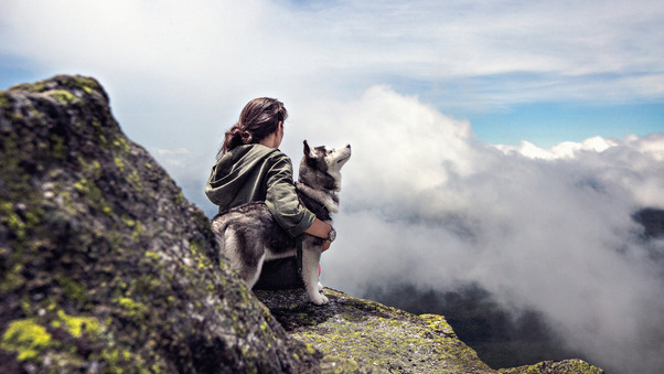 Girl With Siberian Husky Wallpaper