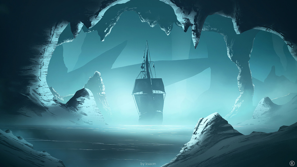 Glacier Ship Art 4k Wallpaper