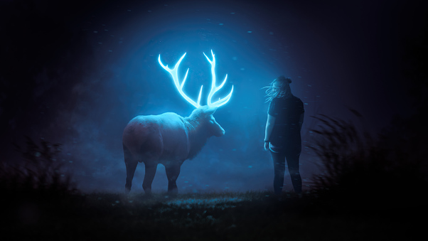 Glowing Reindeer In Dark Wallpaper