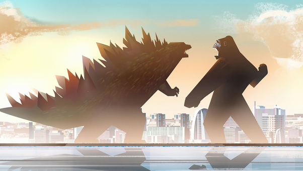 Godzilla Vs Kong Fight Minimal 5k Wallpaper