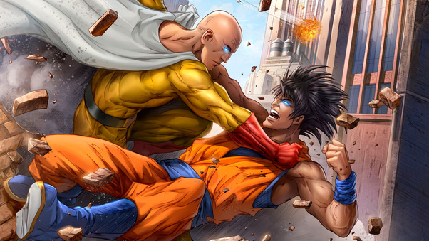 Goku And One Punch Man 5k Art Wallpaper