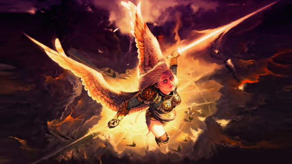 Gold Angel Fantasy Girl With Wings 4k Wallpaper