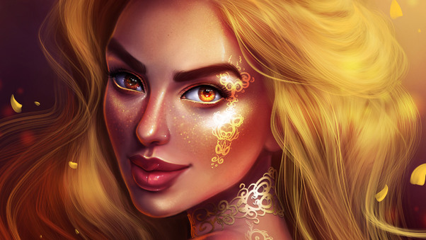 Golden Fantasy Girl Portrait Wallpaper