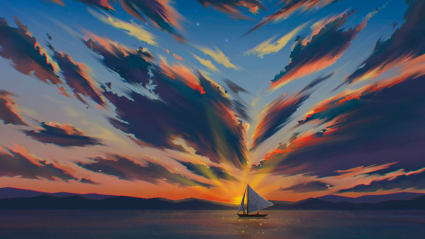 Golden Silence Minimalist Boat At Morning Hour Wallpaper