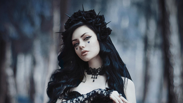 Gothic Bride In Black Dress Wallpaper