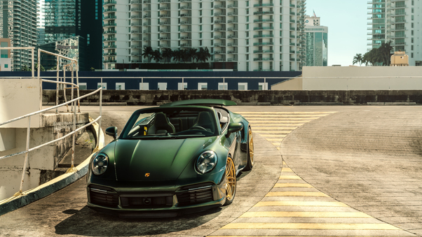 Green Gold Porsche 992TT 8k Wallpaper