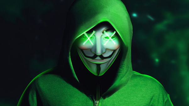 Green Hoodie Anonymus Mask 4k Wallpaper