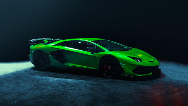 Green Lamborghini Aventardor SVJ 2023 Wallpaper