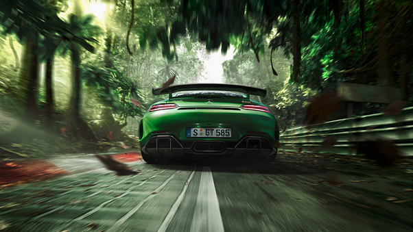 Green Mercedes Benz AMG GT R 2018 Rear Wallpaper