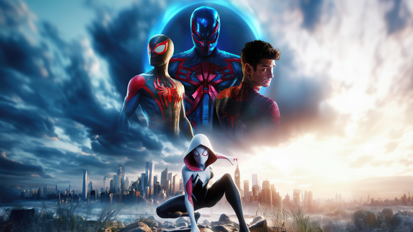 Gwen Stacy Miles Morales And Spider Man 2099 Collide Wallpaper