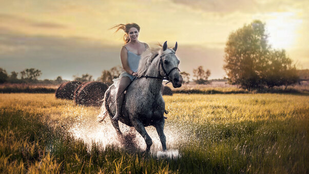 Happy Girl Riding Horse Wallpaper