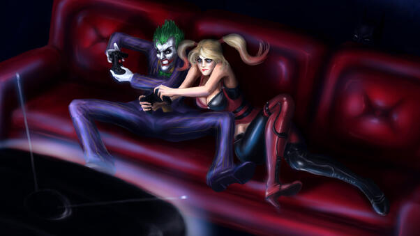 Harley And Joker Playing Games Wallpaper