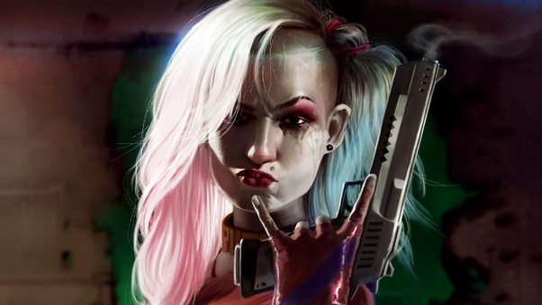 Harley Quinn Cool Gun Art Wallpaper