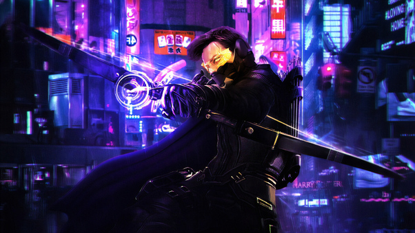 Hawkeye In Cyberpunk 2077 Wallpaper