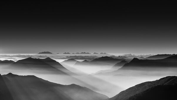 Haze Mountain Landscape Monochrome 5k Wallpaper