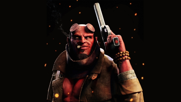 Hellboy Smoking Cigarette With Gun Wallpaper