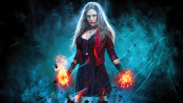 Hexing Elegance Scarlet Witch In Action Wallpaper